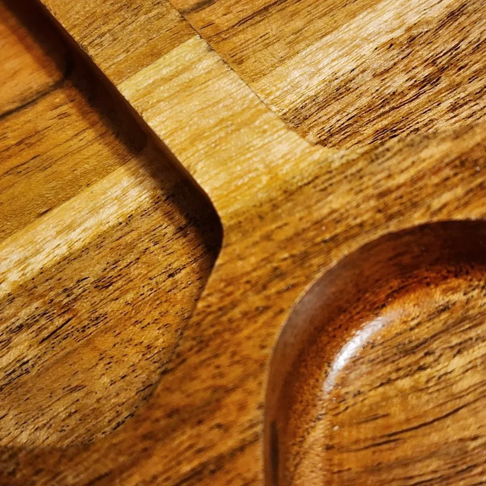 Carved Acacia Wood Divided Serving Tray - Picture 2 of 9
